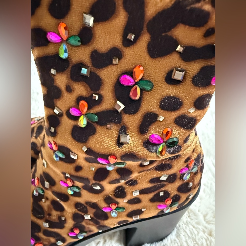 Betsey Johnson Leopard Print Ankle Boots with Embellishments - Picture 3 of 10
